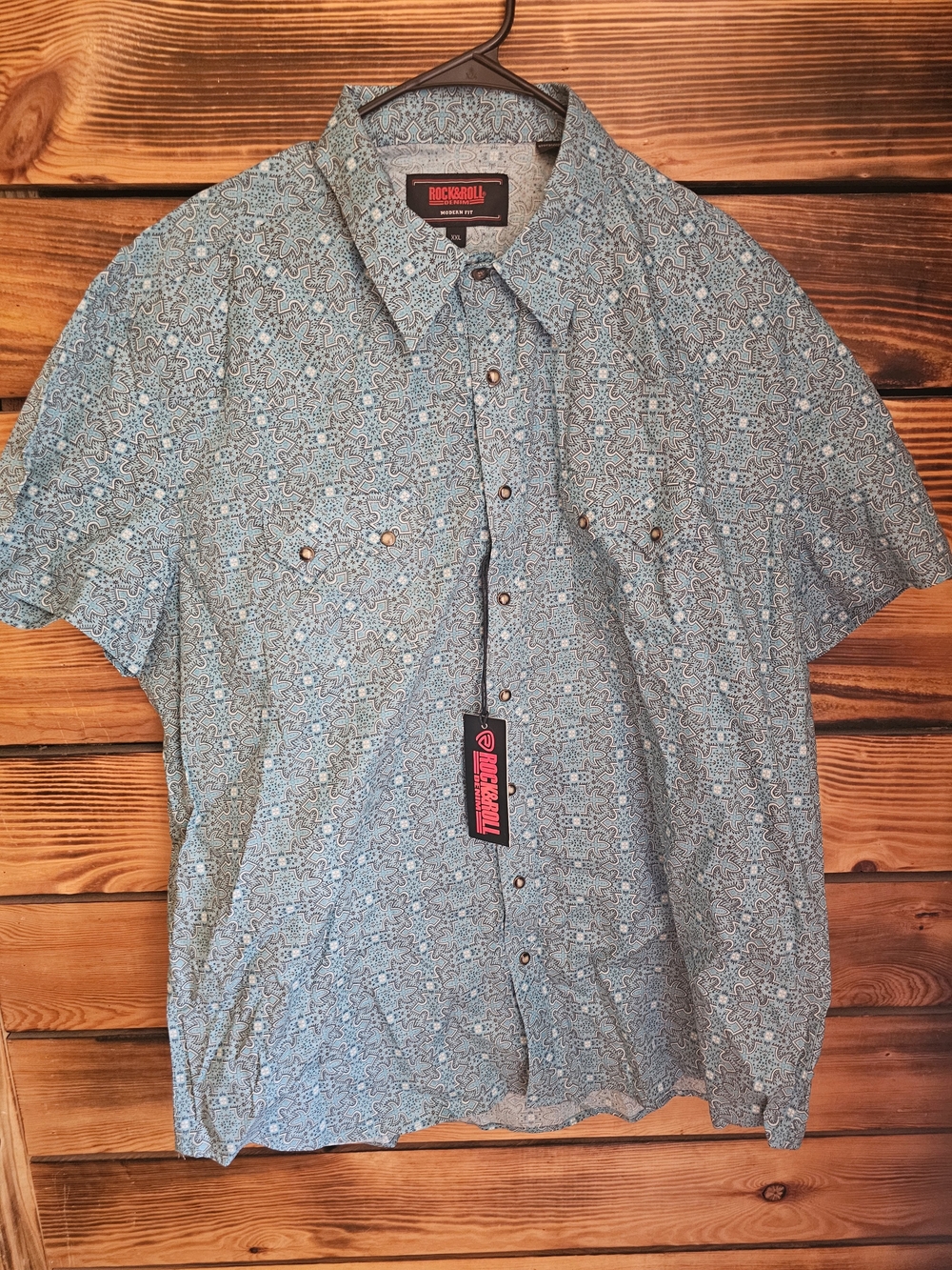 Rock & Roll Denim Light Blue Short Sleeve Button-Down Shirt